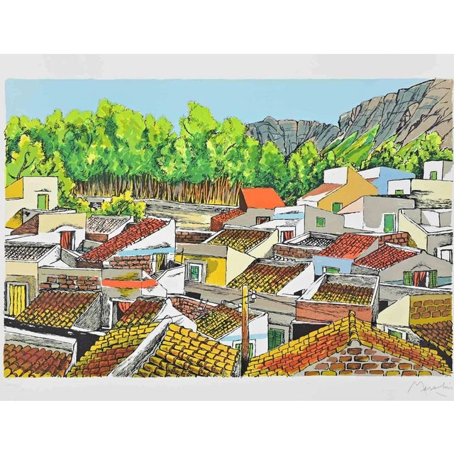 Renzo Meschis, Landscape in Sicily, Lithograph, 1989 For Sale