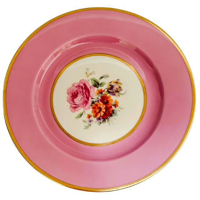 Mid-Century European Black Knight Pink Floral Dinner Plates - Set of 12 For Sale In San Diego - Image 6 of 11