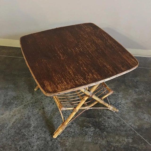 Mid-Century Modern Mid-Century Rattan and Bamboo Table With Magazine Rack For Sale - Image 3 of 8