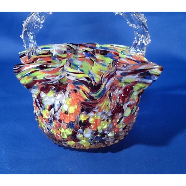 Victorian C 1890 Franz Welz Bohemian Art Glass Hand Blown Basket W/ Spun Thorn Handle For Sale - Image 3 of 9