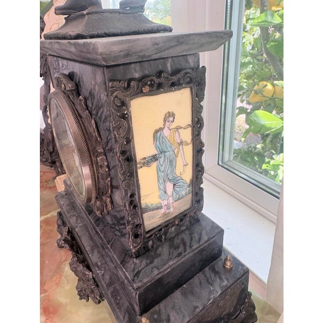 Antique French Victorian Marble Figural Mantel Clock With Harvest Maiden, C. 1880 For Sale - Image 4 of 10