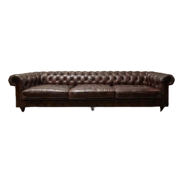 Extra Long Leather Chesterfield Sofa For Sale