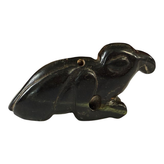 HongShan Style Culture Black Carved Jade Primitive Figure of a Bird 1.5" H For Sale