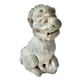 Vintage Concrete Foo Dog Garden Statue – Asian Guardian Lion Outdoor Sculpture For Sale