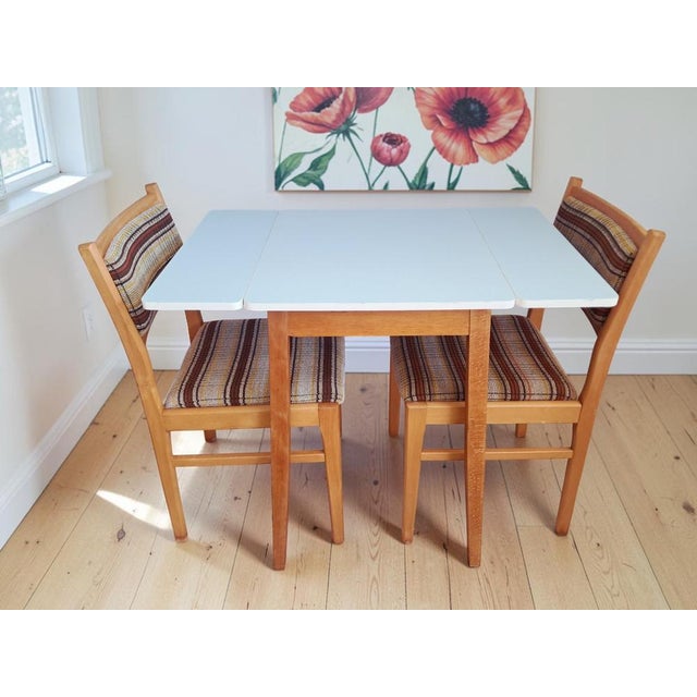 Mid-Century Blue Formica Drop Leaf Table and Dining Chairs Set, 1960s, Set of 3 For Sale - Image 4 of 18