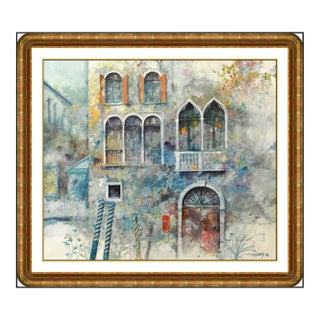 1980s Home on the Canal Oil Painting, Giuseppe Giorgi For Sale