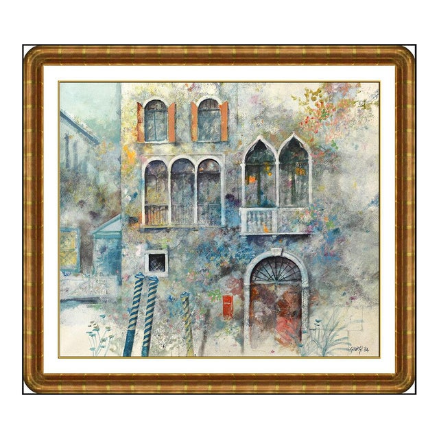 1980s Home on the Canal Oil Painting, Giuseppe Giorgi For Sale