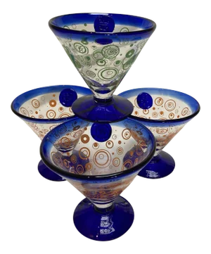 Kosta Boda Royal Caribbean Hand-Blown Martini Glasses- Set of 4