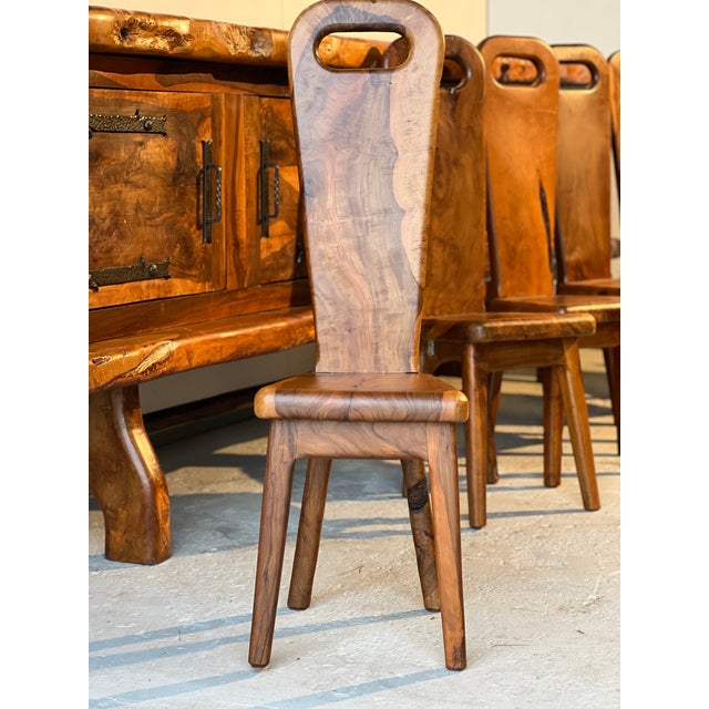 Brown French Sculptural Olive Wood High-Back Chairs in the style of Alexandre Noll, 1960s, Set of 6 For Sale - Image 8 of 15