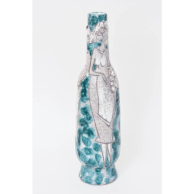 Turquoise 1960's Italian Glazed Ceramic Raymor, Gambone Style Vessel, Object or Sculpture Turquoise and White For Sale - Image 8 of 11