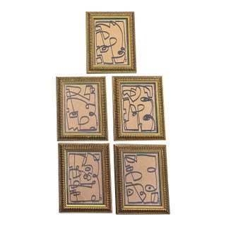 Contemporary 5 Original Wayne Cunningham Abstract Marker Drawings - Set of Five For Sale