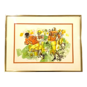 Vintage Don Bloom Watercolor Painting, Football Scene, Artist Signed and Framed