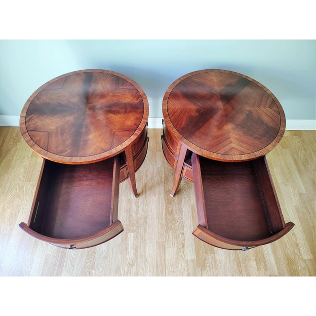 A Pair of Round Mahogany Accent Table With Two Drawers by Ethan Allen For Sale In Los Angeles - Image 6 of 13