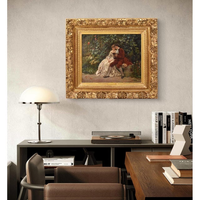 The antique paintings category presents a refined oil on canvas painting depicting a gallant scene set in a garden,...
