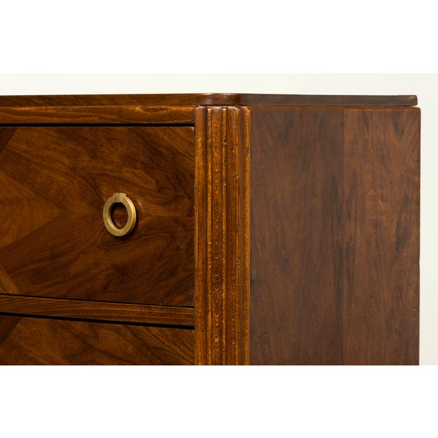 Brown French Art Deco Geometric Walnut Commode by Mercier Frères, Paris, Circa 1930 For Sale - Image 8 of 18