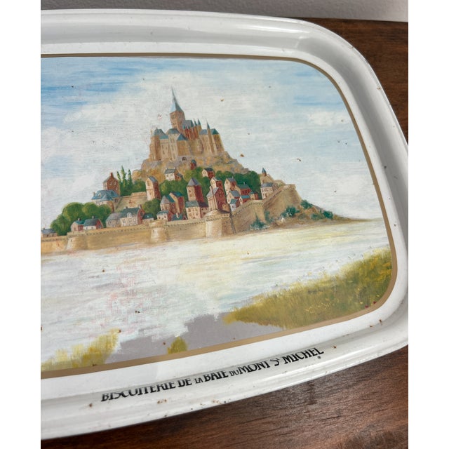 1980s Collectible Metal Serving Tray / French Advertising Tin La Biscuiterie De La Baie Du Mont Saint Michel For Sale - Image 12 of 16