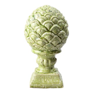 1950s Celadon Glazed Ceramic Artichoke Finial, 11.5"h For Sale