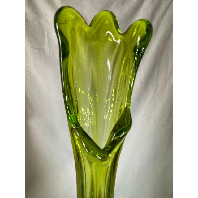 Vintage Mid-Century Viking Glass Green Streched Vase With Sticker For Sale - Image 12 of 14