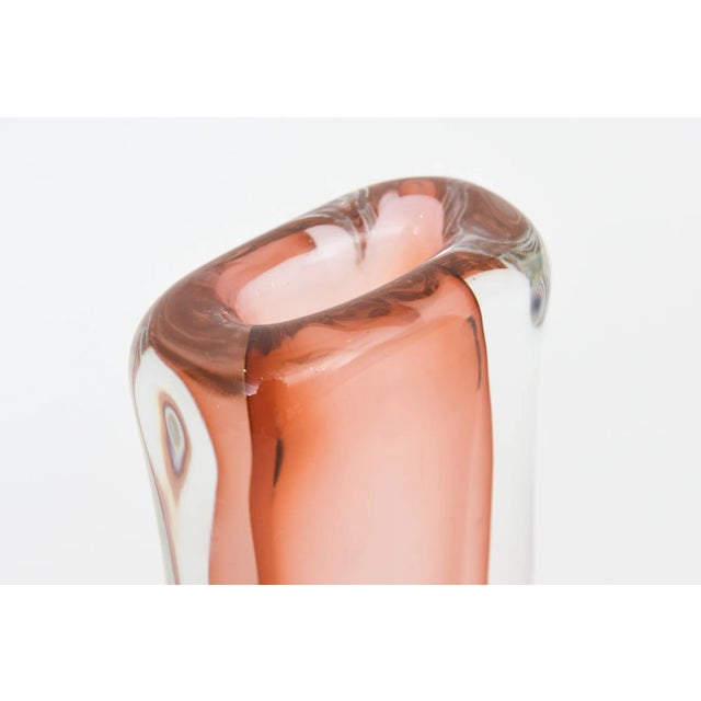 1980s Vintage Glass Momentum Blob Sommerso Signed Vase Clear, Peach For Sale - Image 5 of 10
