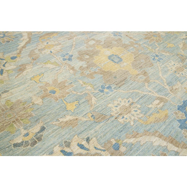 Textile Handmade Apadana's Contemporary Sultanabad Blue Wool Rug With Floral Design For Sale - Image 7 of 10