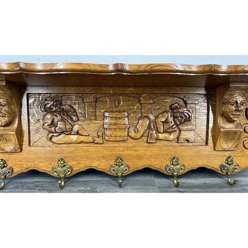 Vintage French Coat Rack in Oak with Hooks For Sale - Image 6 of 12