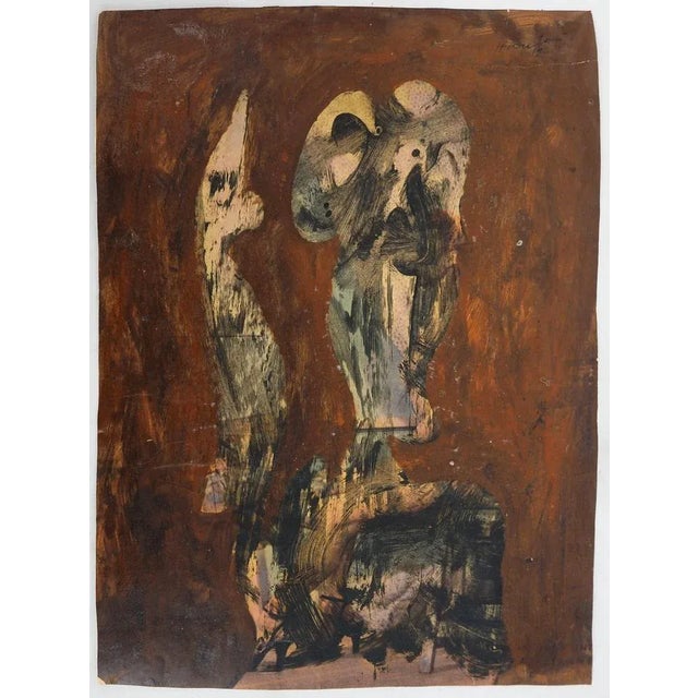 Simon Hantaï (1922-2008) Surrealist character, 1950 Oil on paper (unique work by the artist) Signed in ink upper right...