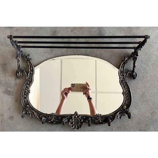 Late 19th Century 19th Century French Bronze Wall Mounted Coat Rack With Mirror For Sale - Image 5 of 9