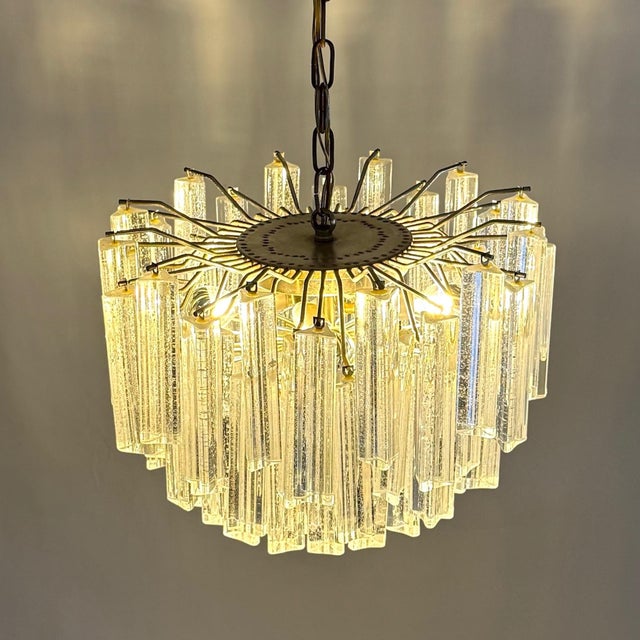Italian Murano Trilobal Prism Pendant Light in Clear Glass, 1970s For Sale - Image 4 of 12