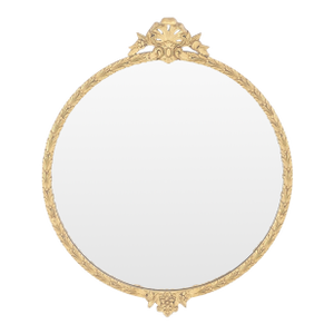 Round Carved Gold Gilt Wood Floral Lotus Baroque Wall Mirror c1920s
