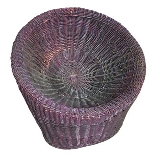 Dark Purple Rattan Lounge Chair, 1970s For Sale