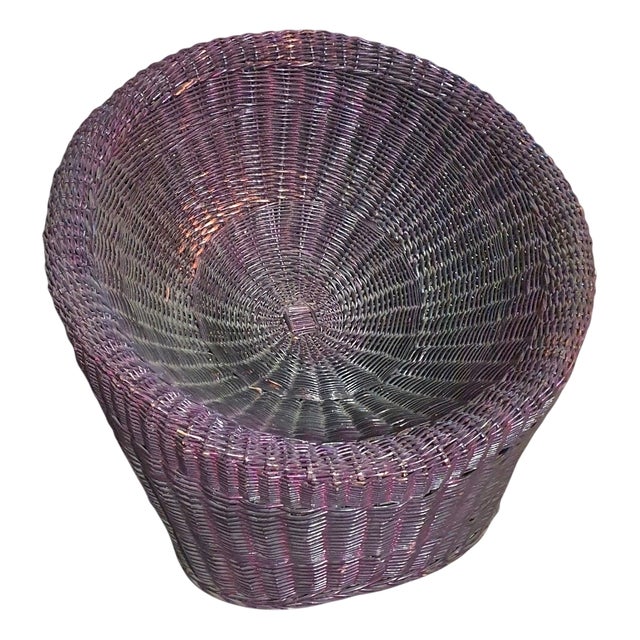 Dark Purple Rattan Lounge Chair, 1970s For Sale