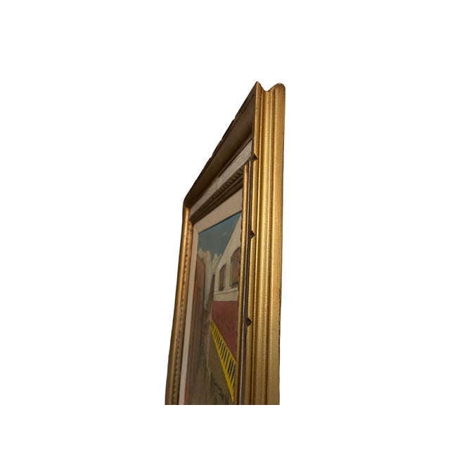 Vintage Mid Century Modern Canvas Oil Painting Framed Impressionist Street Scene Wall Art 1961 For Sale - Image 4 of 11