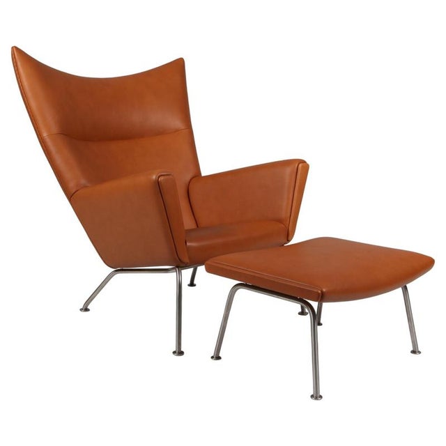 Set of Model CH445 Wing Chair and Ottoman in Full Grain Leather by Hans J. Wegner, 2000s, Set of 2 For Sale - Image 12 of 12