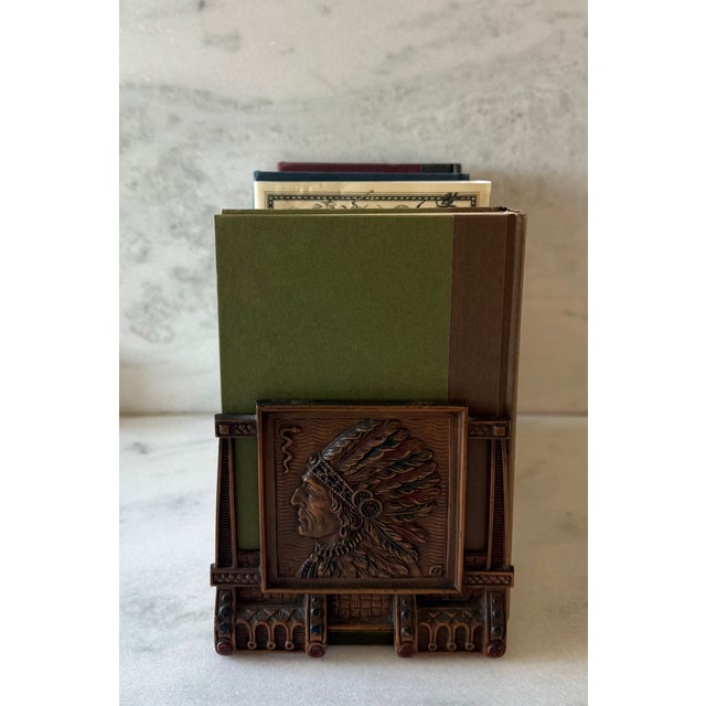 Antique Bronze h.l. Judd Co Native American Chief Adjustable Book Rack For Sale - Image 11 of 16