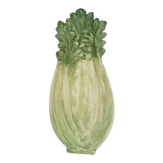 Vintage 1980s Hand Painted Porcelain Celery Shaped Serving Plate For Sale