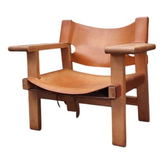 Vintage Armchair in Oak and Leather by Børge Mogensen, 1960s For Sale