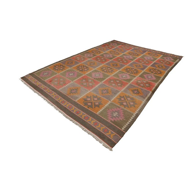 8'x13' Vintage Afghan Kilim Dhurrie Rug – Handwoven by Women | Multicolor Geometric | Cotton Flatweave For Sale - Image 9 of 9