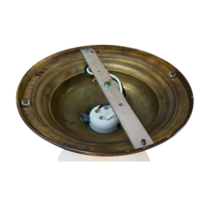 Mid-Century Modern Vintage Brass and Milkglass Ceiling Light For Sale - Image 3 of 5