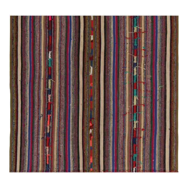 1950s Vintage Chaput Kilim in Multicolor Striped Patterns-5'6''x5'1'' For Sale