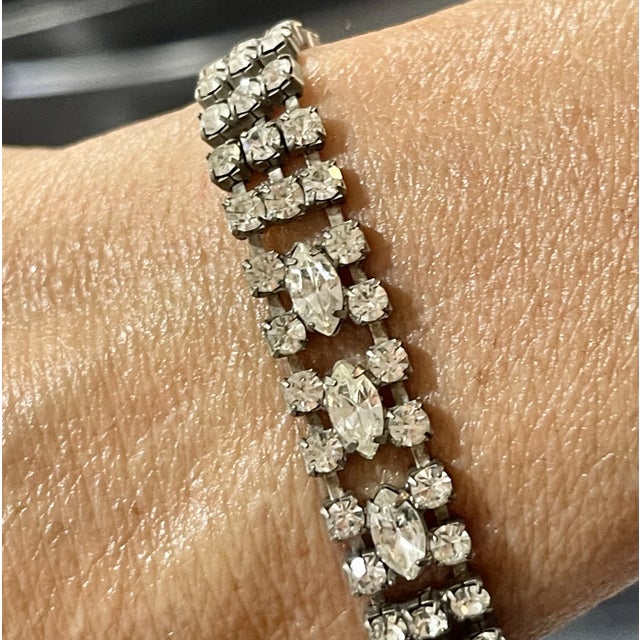 Vintage Three Row Rhinestone Bracelet For Sale - Image 10 of 10