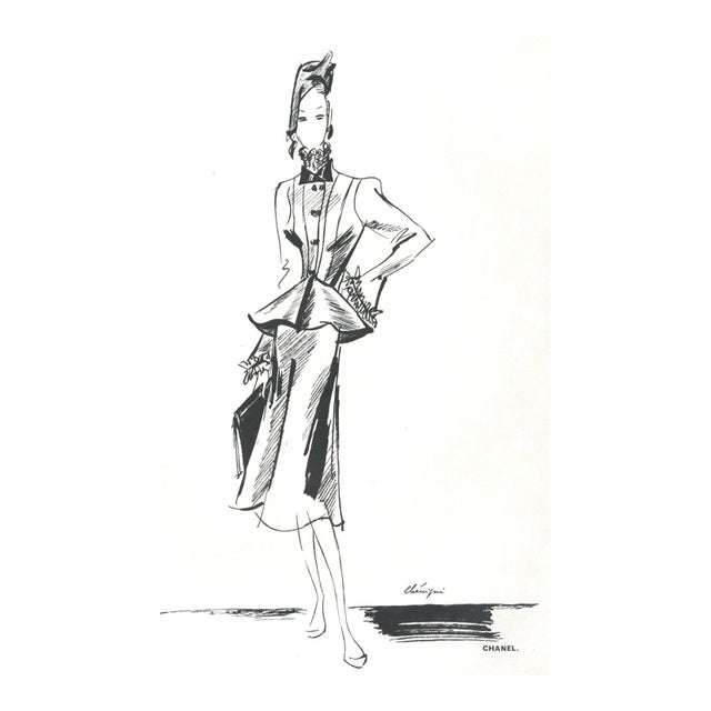 1939 Vintage French Chanel Fashion Print, Matted For Sale