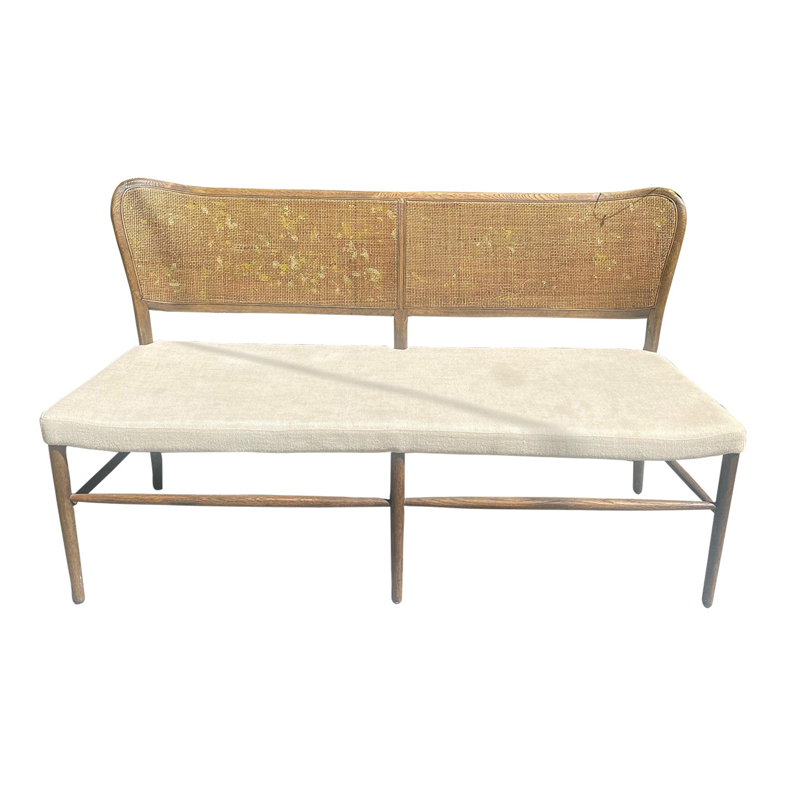 Arhaus Noa Dining Bench Upholstered Seat With Cane Back | Chairish