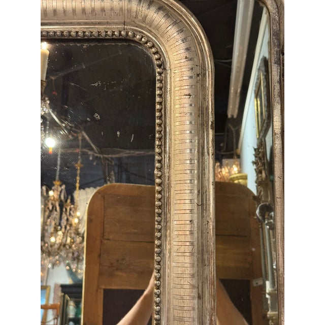 Wood 19th C. French Silver Leaf Louis Philippe Mirror For Sale - Image 7 of 7