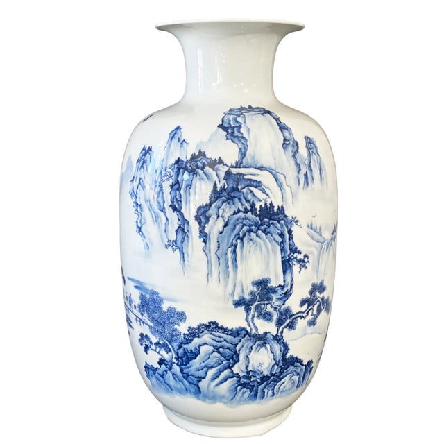 Large Chinoiserie Blue and White Vase 24.75" H For Sale - Image 10 of 10