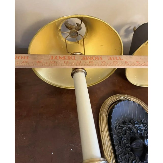 Pair Chapman 1991 Solid Brass Neoclassical Ebony Lions Head Wall Sconces For Sale - Image 11 of 13