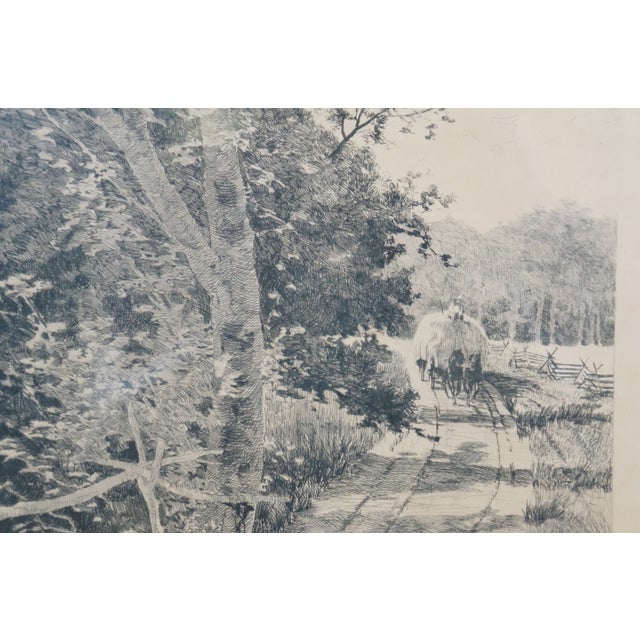 Black Antique Henry Pruett Share Signed Hay Wagon on a Country Lane Etching 20", Framed For Sale - Image 8 of 10