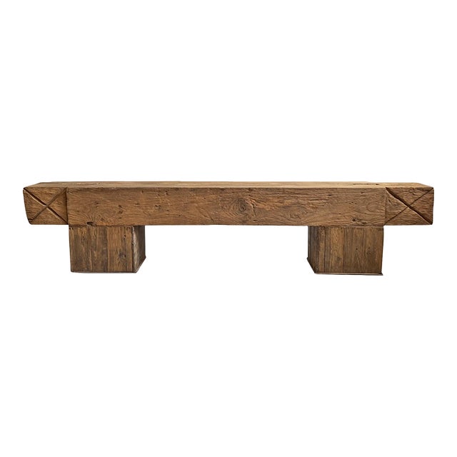 Old Rustic Teak Wood X Beam Bench For Sale
