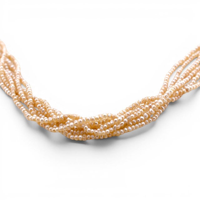 Antique Belle Époque Multi Strand Pearl Choker Necklace — 18k Gold & Old-Cut For Sale - Image 6 of 8