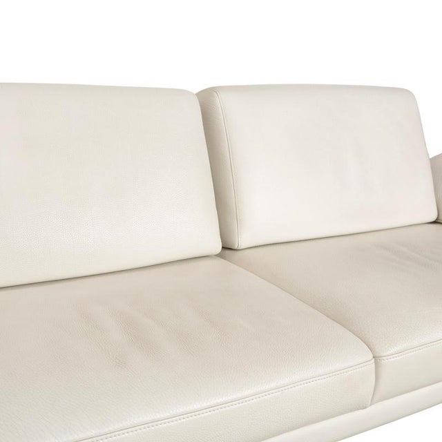 Leather and Wood Three-Seater Sofa in Cream White from Himolla For Sale - Image 6 of 16