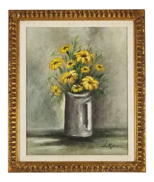 1973 Lo Rubio Still Life With Flowers Oil on Canvas Painting